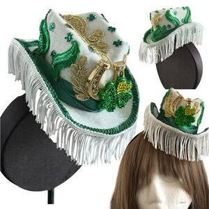 Cowboy Hat Headband, Green/Gold Decorative Women's Hat, St. Patrick’s Day ☘️